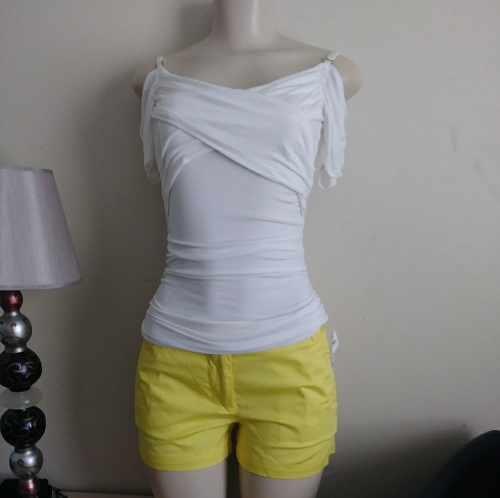 Cream White stretch criss cross top